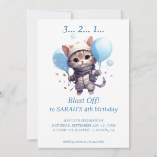 Cat Astronaut for Kids: Birthday Party Invitation