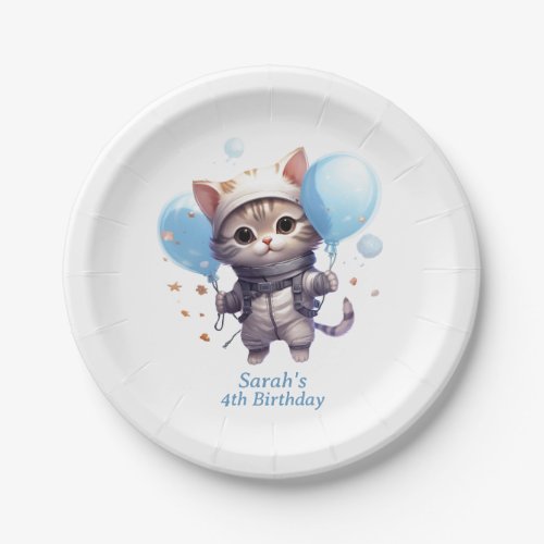 Cat Astronaut for Kids Birthday Party Plate