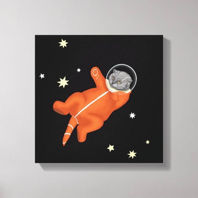 Cat astronaut in an orange spacesuit canvas print (Front)