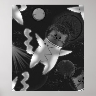 Cat astronaut in black and white. poster