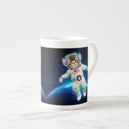 Cat astronaut in space bone china mug