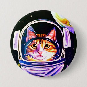 Cat Astronaut in Space Button