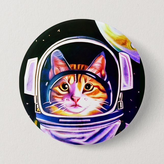 Cat Astronaut in Space Button (Front)