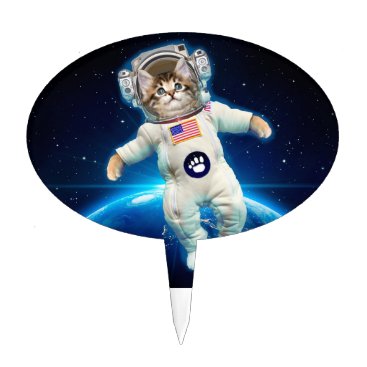 Cat astronaut in space cake topper