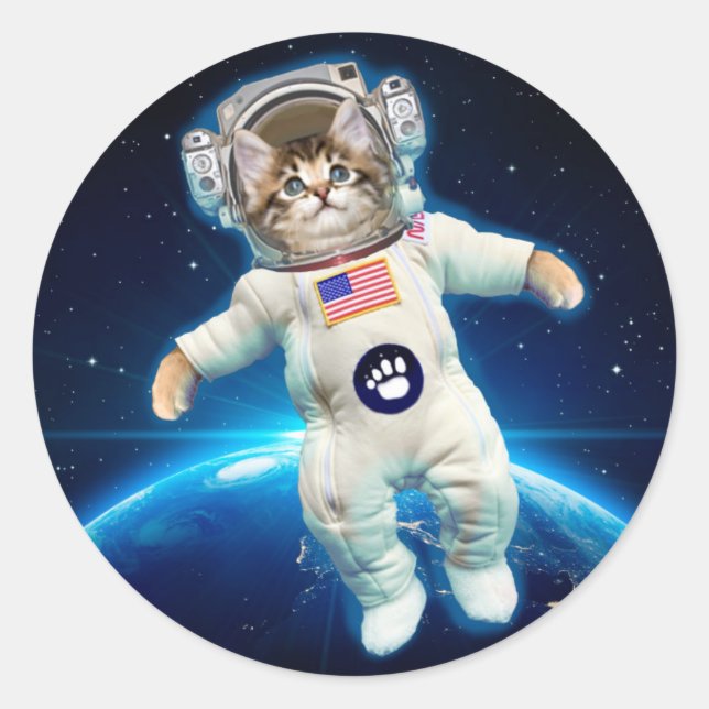 Cat astronaut in space classic round sticker (Front)