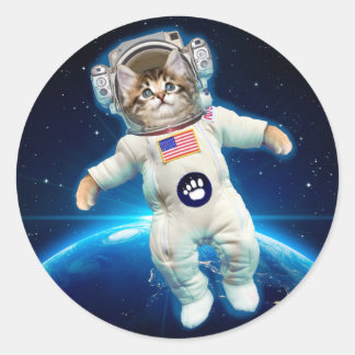 Cat astronaut in space classic round sticker