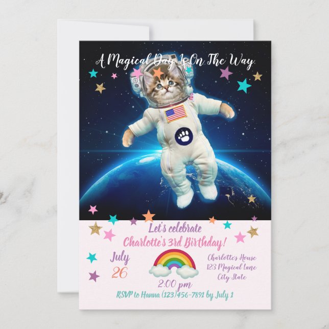 Cat astronaut in space invitation (Front)