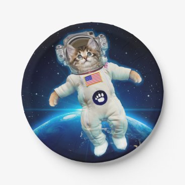 Cat astronaut in space paper plates