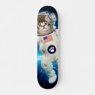 Cat astronaut in space skateboard