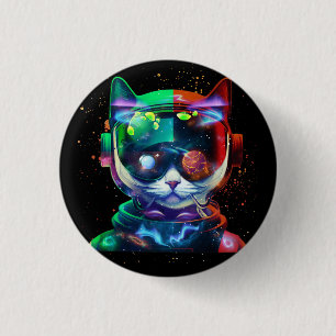 Cat Astronaut in Space Suit and Helmet in the Cosm Button