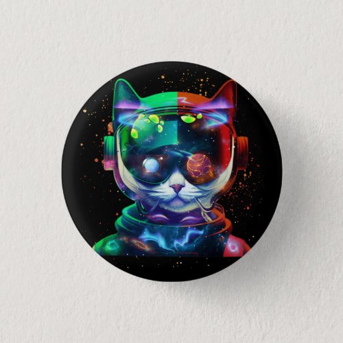 Cat Astronaut in Space Suit and Helmet in the Cosm Button