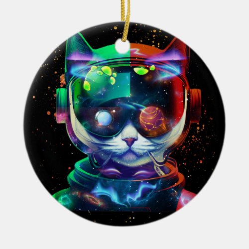 Cat Astronaut in Space Suit and Helmet in the Cosm Ceramic Ornament