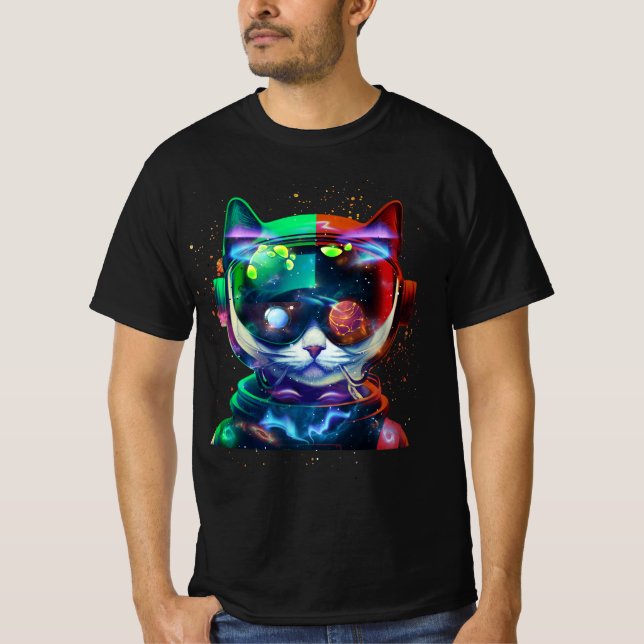 Cat Astronaut in Space Suit and Helmet in the Cosm T-Shirt (Front)