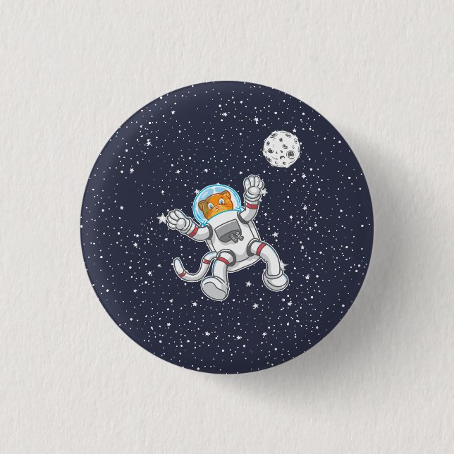 Cat Astronaut In Space Suit Funny Astronomy Button (Front)