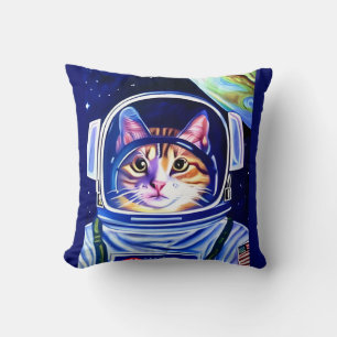 Cat Astronaut in Space Throw Pillow