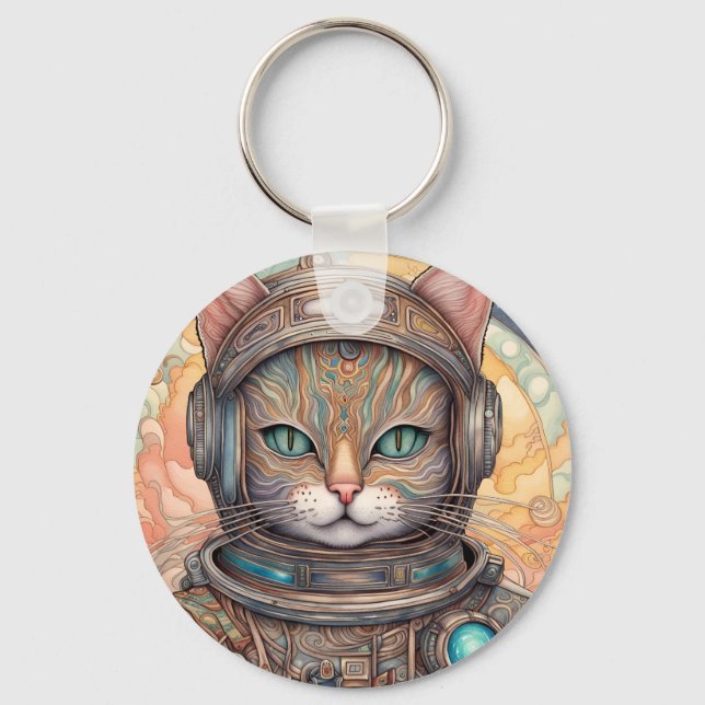 Cat Astronaut intricately detailed anime art  Keychain (Front)