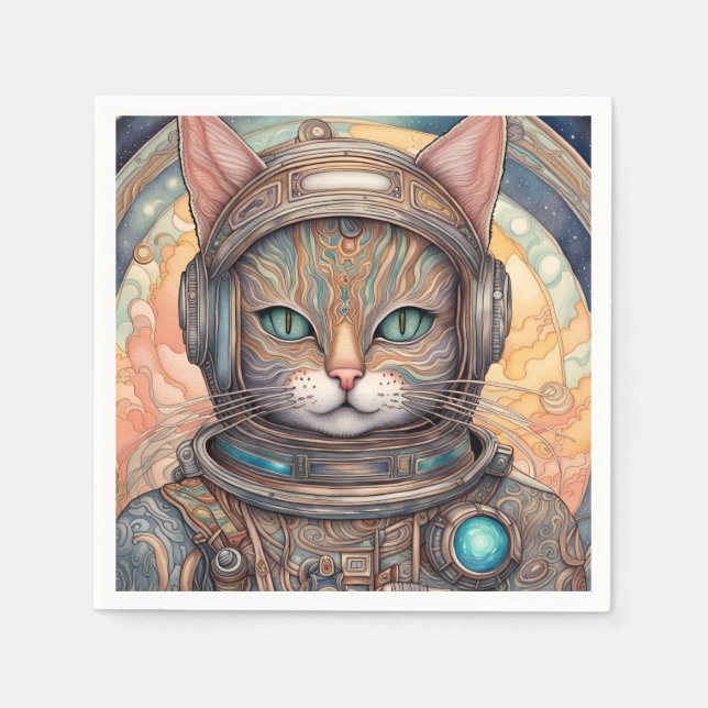 Cat Astronaut intricately detailed anime art Napkins (Front)
