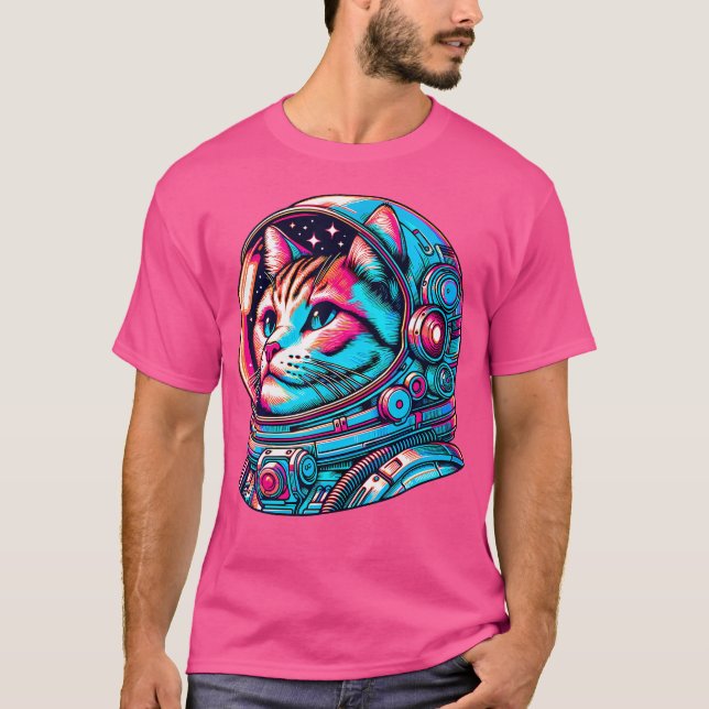 Cat Astronaut Kitten Cosmonaut Cyberpunk T-Shirt (Front)