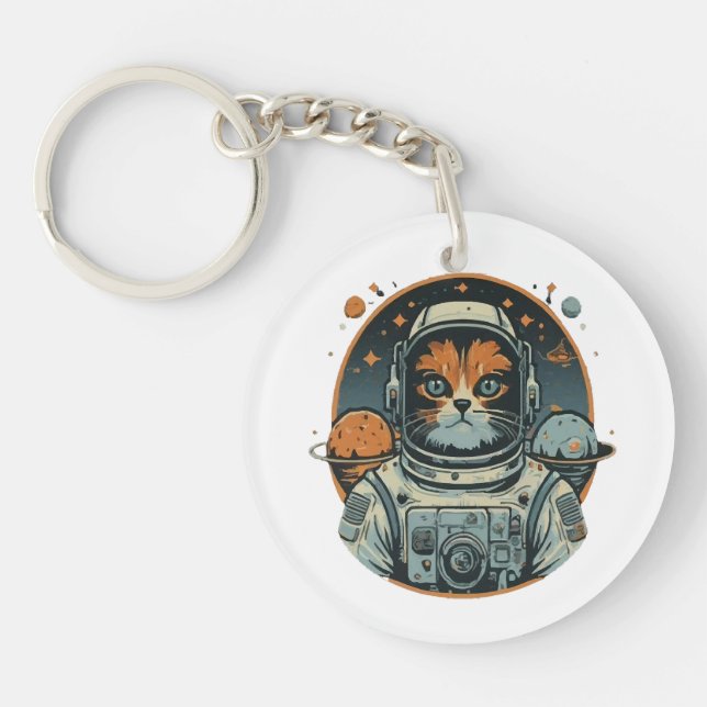 Cat-astronaut on Asteroids Keychain (Front)