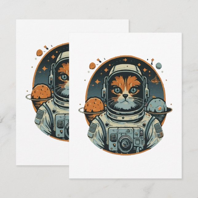Cat-astronaut on Asteroids Note Card (Front/Back)