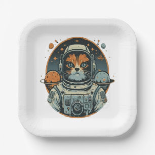 Cat-astronaut on Asteroids Paper Plates