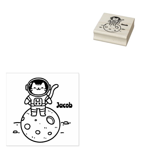 Cat Astronaut on the Moon - Adorable  Rubber Stamp (Stamped)