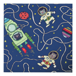 Cat Astronaut Outer Space Walk Kid's Room Faux Canvas Print