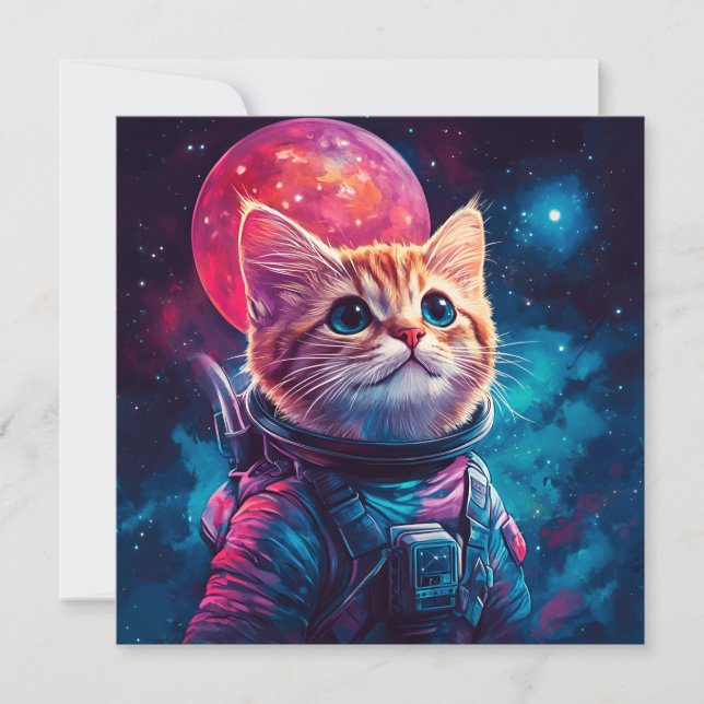 Cat astronaut pink space invitation (Front)