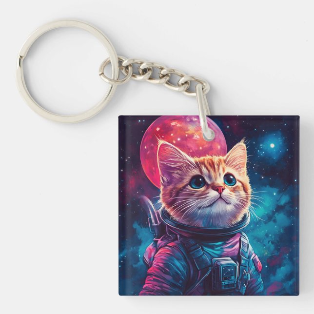 Cat astronaut pink space keychain (Front)