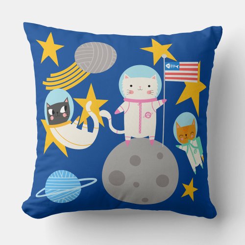 Cat Astronaut Playing In Cat Galaxy Throw Pillow