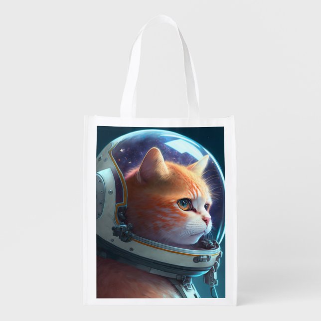 cat astronaut Reusable Grocery Bag (Front)