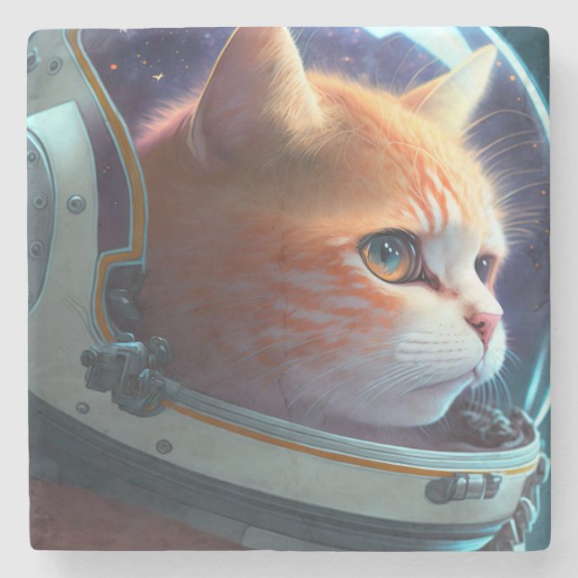 Cat Astronaut Stone Coaster (Front)