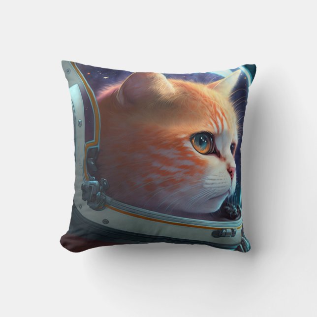 cat astronaut Throw Pillow (Front)