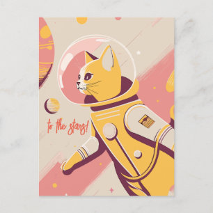 Cat-Astronaut To The Stars Birthday Postcard