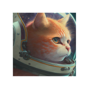 Cat Astronaut Wood Wall Art