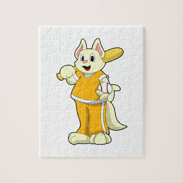 Cat at Baseball with Baseball bat Jigsaw Puzzle (Vertical)
