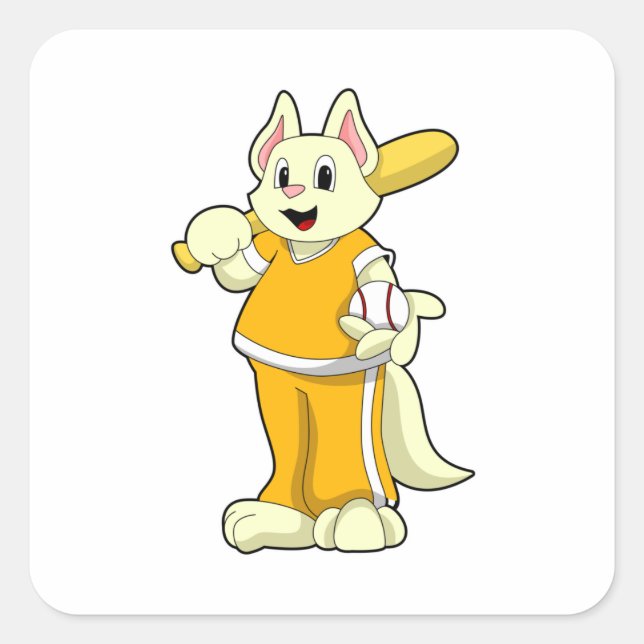 Cat at Baseball with Baseball bat Square Sticker (Front)