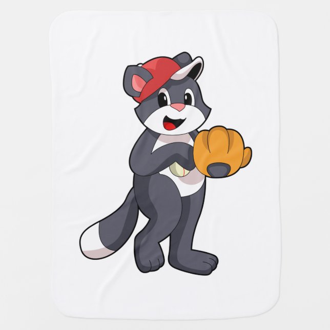 Cat at Baseball with Baseball glove.PNG Baby Blanket (Front)