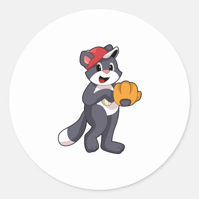 Cat at Baseball with Baseball glove.PNG Classic Round Sticker (Front)