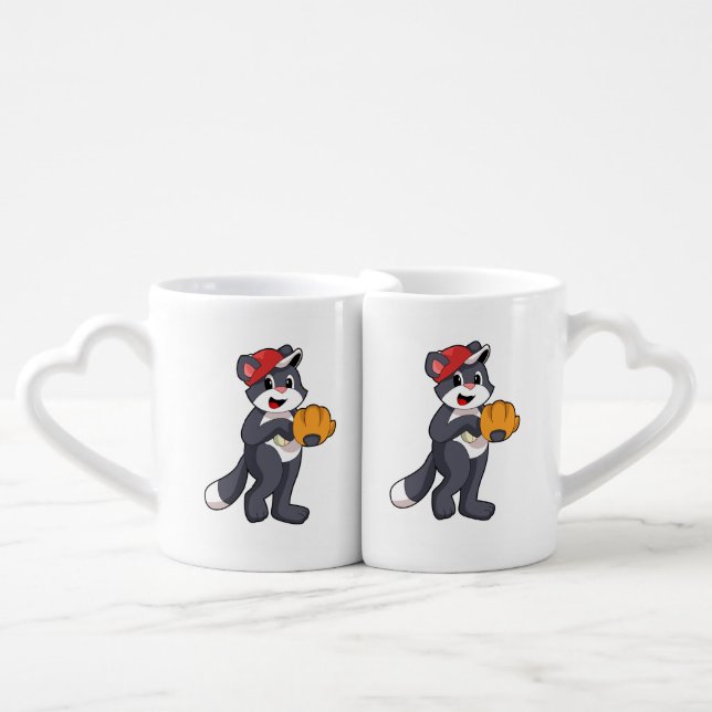 Cat at Baseball with Baseball glove.PNG Coffee Mug Set (Front Nesting)