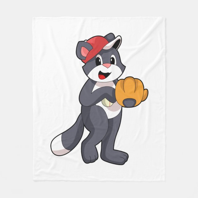 Cat at Baseball with Baseball glove.PNG Fleece Blanket (Front)