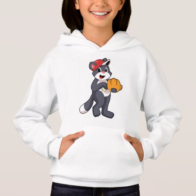 Cat at Baseball with Baseball glove.PNG Hoodie (Front)