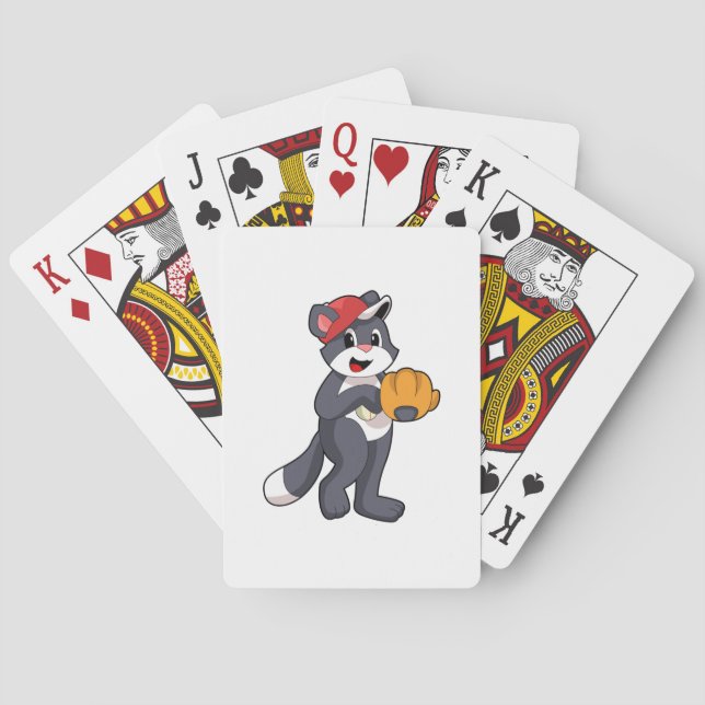 Cat at Baseball with Baseball glove.PNG Poker Cards (Back)