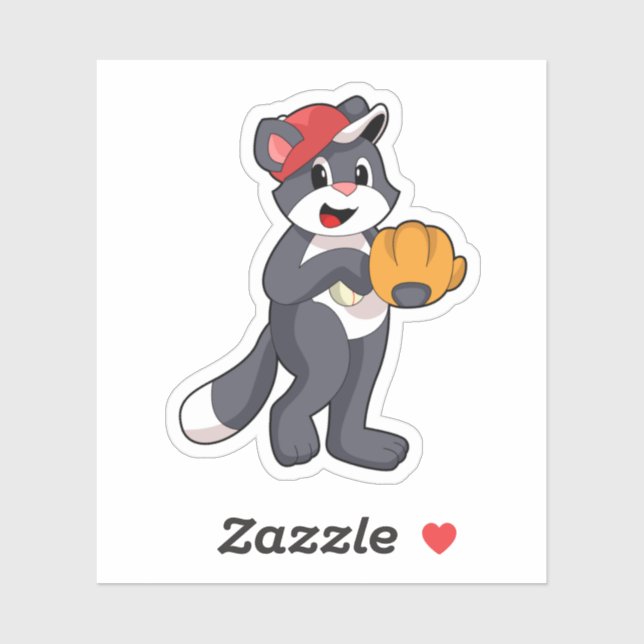 Cat at Baseball with Baseball glove.PNG Sticker (Sheet)