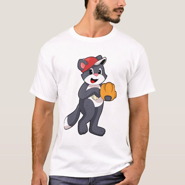 Cat at Baseball with Baseball glove.PNG T-Shirt (Front)