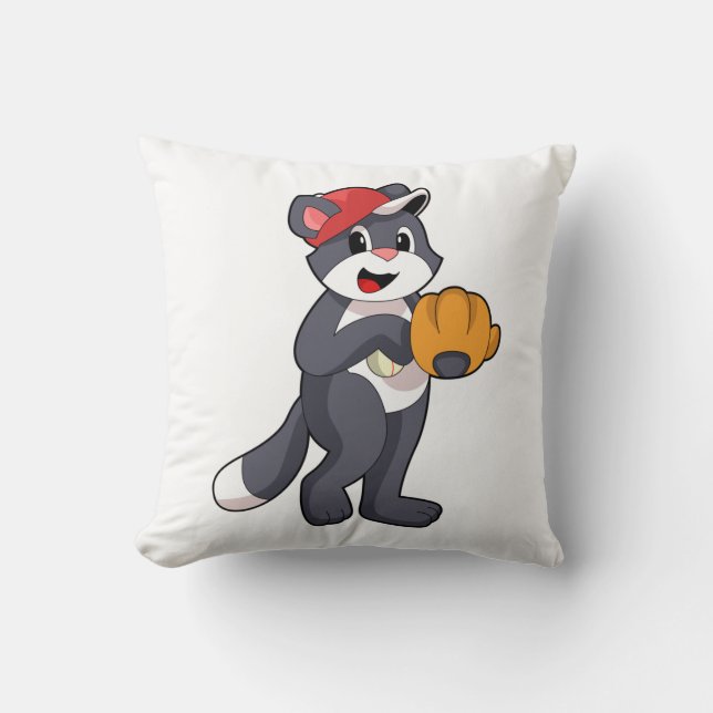 Cat at Baseball with Baseball glove.PNG Throw Pillow (Front)