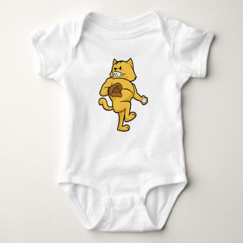 Cat at Baseball with Catch glove Baby Bodysuit