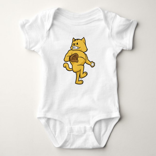 Cat at Baseball with Catch glove Baby Bodysuit (Front)