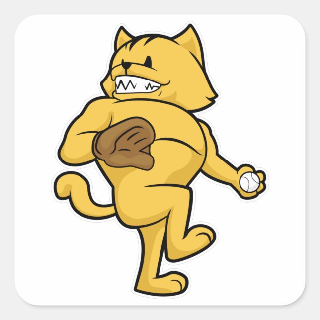 Cat at Baseball with Catch glove Square Sticker (Front)