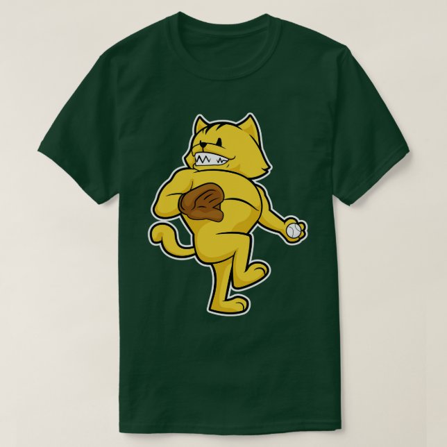 Cat at Baseball with Catch glove T-Shirt (Design Front)